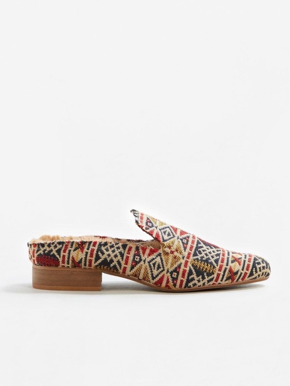 Mango Kilim Style Boho-chic Multi-color Faux Fur-Lined Mules Women EU37 US6.5
